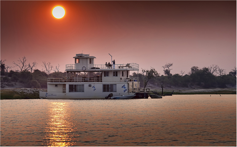 Johan Coetzee - Chobe house boat anchored for the night