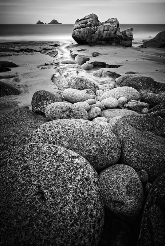PSA Gold - Prints Open Monochrome Best Scape - Porth Nanven Boulder Stream - Alan Grant - UK