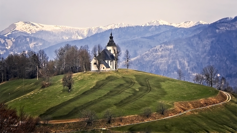 PSSA Silver Medal - PhotoTravel Colour or Mono  Church with mountain  Tomi Krizaj Slovenia